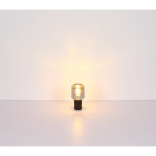 Stolní svítidlo kov mosazná barva, kouřové sklo, textilní kabel černý, kolébkový vypínač na kabelu, Ø:130mm, V:240mm, délka kabelu 1500mm, bez žárovky 1xE27 40W 230V