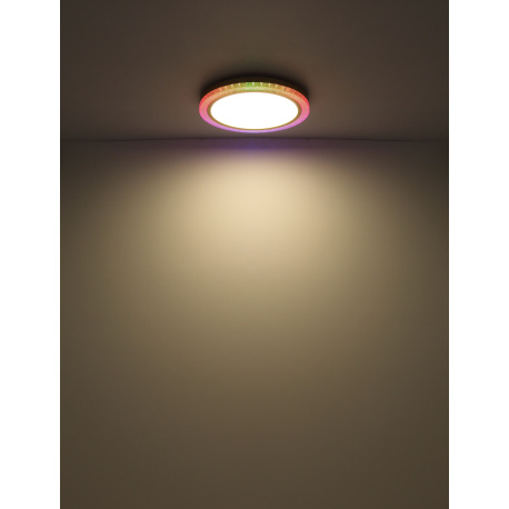 Stropní svítidlo kov bílý, zlatá, plast bílý, stmívatelné, několik úrovní pomocí nástěnného spínače, RGB duhový efekt, paměťová funkce, noční světlo, časovač, dálkové ovládání, Ø:505mm, V:75mm, LED 20W+5W RGB 230V, 65-1100lm výstup, CCT2700-6500K