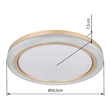 Stropní svítidlo kov bílý, zlatá, plast bílý, stmívatelné, několik úrovní pomocí nástěnného spínače, RGB duhový efekt, paměťová funkce, noční světlo, časovač, dálkové ovládání, Ø:505mm, V:75mm, LED 20W+5W RGB 230V, 65-1100lm výstup, CCT2700-6500K