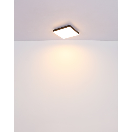 Stropní svítidlo kov bílý, plast mosaz matná, akryl opál, stmívatelné, několik úrovní pomocí nástěnného spínače, paměťová funkce, noční světlo, dálkové ovládání, DxŠxV:450x450x65mm, LED 24W 230V, 280-2800lm zdroj, 160-1600lm výstup,CCT 2700-6500K