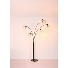 Stojací svítidlo kov černý matný, mramor černý, sklo kouřové, kabel PVC černý, vypínač, DxŠxV:980x1100x2080mm, délka kabelu 1800mm, bez žárovek 5xE27 40W 230V