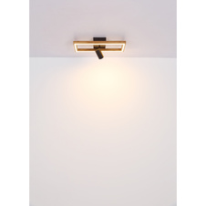 Nástěnné svítidlo kov černý matný, MDF imitace dřeva, plast opál, ŠxV:200x350mm, H:60mm, LED 12W 230V, 1400lm zdroj, 550lm výstup, 3000K