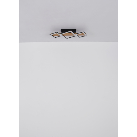 Stropní svítidlo kov černý mat, MDF imitace dřeva, ABS černý mat, plast bílý, DxŠxV:480x300x100mm, malý čtverec 16x16 cm, velký čtverec 22x22 cm, LED 19W 230V, 2100lm zdroj, 1150lm výstup, 3000K