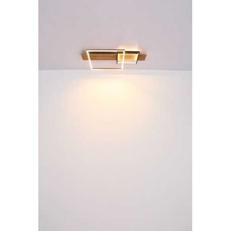 Stropní svítidlo kov černý mat, MDF imitace dřeva, hliník černý mat, plast opál, několik úrovní pomocí nástěnného spínače, paměťová funkce, 3 úrovně jasu: 100% - 40% - 10%, DxŠxV:750x400x100mm, LED 24W 230V, 2800lm zdroj, 1100lm výstup, 3000K