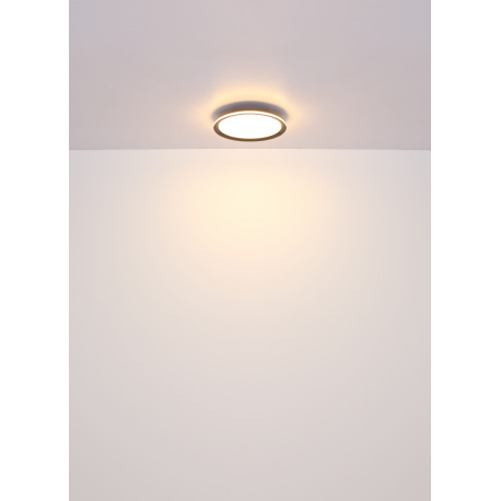 Stropní svítidlo, kov černý, plast opál, hliník černý, několik úrovní pomocí nástěnného vypínače, pam. funkce, úroveň 1: hlavní světlo, úroveň 2: světlo na boční straně, úroveň 3: obě světla, Ø:300mm V:50mm, LED 30W 230V, 1200lm výstup, 3000K