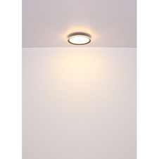 Stropní svítidlo, kov, hliník černý matný, plast opál, několik úrovní pomocí nástěnného vypínače, pam. funkce, úroveň 1: hlavní světlo, úroveň 2: světlo na boční straně, úroveň 3: obě světla, Ø:500mm, V:50mm, LED 58W 230V, 2600lm výstup, 3000K