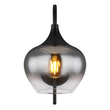 Nástěnné svítidlo kov černý matný, sklo kouřové barvy, vypínač na výrobku, směr světla: dolů, ŠxV:180x320mm, H:250mm, bez žárovky 1x E27 40W, 230V