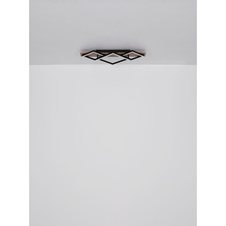 Stropní svítidlo, kov černý matný, MDF se vzhledem dřeva, plast černý matný, plast bílý, Ø:300mm, V:58mm, včetně LED 12W 230V, 1350lm zdroj, 600lm výstup, 3000K