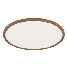 Stropní svítidlo, plast se vzhledem dřeva, satinovaný, bílý, několik úrovní přes nástěnný spínač, pam. funkce, IP44, 3 úrovně přes nástěnný spínač (100-50-10%), Ø:420mm, V:25mm, včetně LED 24W 230V, 2300lm výstup, 3000K