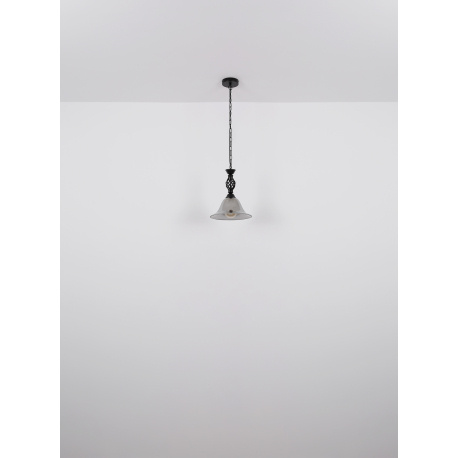 Závěsné svítidlo, kov černý matný, kouřové sklo, kabel PVC černý, Ø:295mm, V:1300mm, bez žárovky 1xE27,max. 60W 230V