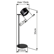 Nabíjecí stolní lampa kov černý, dotykový stmívač, paměťová funkce, bez adaptéru, bat CR18650 1200mAh 5V, možnost montáže: 1-jako baterka, 2-jako stolní lampa, 3-s klipem, 4-montáž na zeď, DxŠxV:130-120-350mm, LED 4,5W 5V, 120lm výkon, CCT 3000-4000-