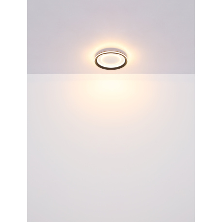 Stropní svítidlo kov bílý, akryl zrcadlový, hliník černý, stmívatelné, několik úrovní pomocí nástěnného spínače, paměťová funkce, noční světlo, dálkové ovládání, efekt "Crystal-Sand", Ø:415mm, V:60mm, LED 24W 230V, 90-1000lm, CCT2700-6000K