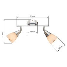 Boční svítidlo, chrom, sklo opál, DxV: 25x15cm, bez žárovek 2xE14, max. 40W 230V.