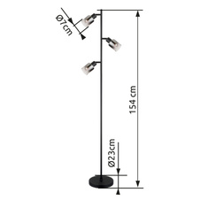 Stojací svítidlo, kov černý matný, kouřové sklo s přechodem do průhledného skla, kabel PVC černý, nožní spínač v kabelu, Ø:230mm, V:1540mm, délka kabelu 1800mm, bez žárovek 3xE14,max. 40W 230V