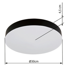 Stropní svítidlo, plast černý, plast bílý, posuvný přepínač, fixace barev, ø:300 mm, V:45 mm, včetně LED 24W 230V, zdroj 2700lm, výstup 2150lm, změna barvy světla 3000/4000/6500K