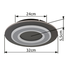 Stropní svítidlo, plast antracit, broušený šedý kov, akryl bílý, ø:320mm, V:55mm, včetně LED 24W 230V, zdroj 2100lm, výstup 710lm, 3000K.