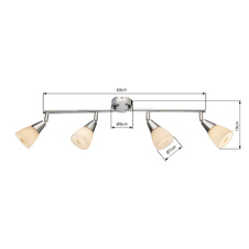 Stropní svítidlo, chrom, sklo opál, pohyblivé, DxV: 60x19cm, bez žárovek 4xE14, max. 40W 230V.