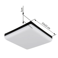 Stropní svítidlo, plast černý, plast bílý, DxŠxV:220x220x50mm, včetně LED 12W 230V, zdroj 1430lm, výstup 760lm, 4000K.