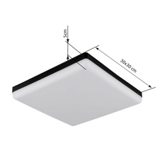 Stropní svítidlo, plast černý, plast bílý, DxŠxV:300x300x50mm, včetně LED 18W 230V, zdroj 2000lm, výstup 1000lm, 4000K.