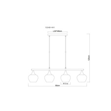 Závěsné svítidlo, černý matný kov, sklo kouřové barvy, průhledné, černý textilní kabel, DxŠxV:900x150x1200mm, bez žárovek 4xE27,max. 40W 230V
