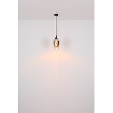 Stolní svítidlo, kov černý, sklo měděné barvy, průhledné, textilní kabel černý, kolébkový vypínač na kabelu, ø:150mm, V:310mm, délka kabelu 1500mm, bez žárovky 1xE27, max. 40W 230V