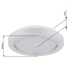 Stropní svítidlo, bílý kov, plast bílý, chromový kroužek, čiré plastové křišťály, ø:400mm, V:80mm, včetně LED 24W 230V, zdroj 2500lm, výstup 1400lm, 3000K