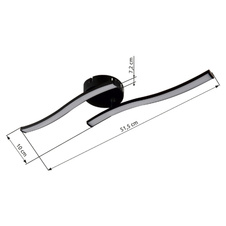 Stropní svítidlo, plast černý, plast bílý, výkyvné rameno, DxŠxV:515x100x72mm, rozměry ramen: 34,5x2cm, včetně LED 12W 230V, zdroj 1250lm, výstup 765lm, 3000K.