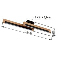 Stropní svítidlo, kov černý, dřevo tmavě hnědé, hliník černý, plast bílý, hliníkové stínítko s dekorativním děrováním, DxŠxV:700x130x80mm, včetně LED 12W 230V, 1400lm zdroj, 300lm výstup, 3000K