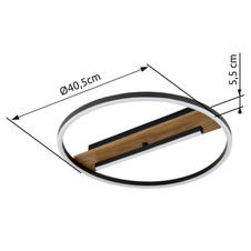 Stropní svítidlo, kov vzhled dřeva, hliník černý matný, silikon bílý, výkyvné rameno, ø:405mm, V:55mm, včetně LED 24W 230V, zdroj 2900lm, výstup 530lm, 3000K