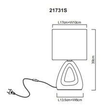 Stolní lampa, černá keramika, černý textil, černý PVC kabel, kolébkový vypínač na kabelu, DxŠxV: 170x100x300mm, délka kabelu 1300mm, bez žárovky 1xE14, max. 40W 230V
