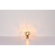 Stolní lampa, hnědé dřevo, zlatý kov, černá patina, čiré akrylové krystaly, černý PVC kabel, kolébkový vypínač na kabelu, ø: 200mm, V: 250mm, délka kabelu 1500mm, bez žárovky 1xE27, max. 40W 230V