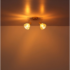 Nástěnné svítidlo, kovová mosaz matná, chrom, jantarové sklo, saténový povrch, otočné, DxŠxV: 250x130x190mm, bez žárovek 2xE14, max. 40W 230V