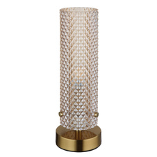 Stolní lampa, zlatý kov, jantarové sklo, černý PVC kabel, kolébkový vypínač na kabelu, ø: 100mm, V: 285mm, délka kabelu 1500mm, bez žárovky 1xE14, max. 40W 230V