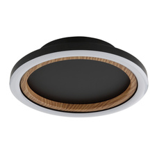 Stropní svítidlo, kov černý mat, ABS černý matný, hliník imitace tmavého dřeva, plast bílý, ø: 205mm, V: 51mm, včetně LED 12W 230V, zdroj 1430lm, výkon 490lm, 3000K