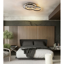 Stropní svítidlo, kov černý mat, nerez chrom, hliník černý mat, plastové křišťály čiré, DxŠxV: 505x400x140mm, kruhy ø: 1x400mm, 1x216mm, včetně LED 24W 230V, zdroj 3073lm, výkon 845lm, 3000K