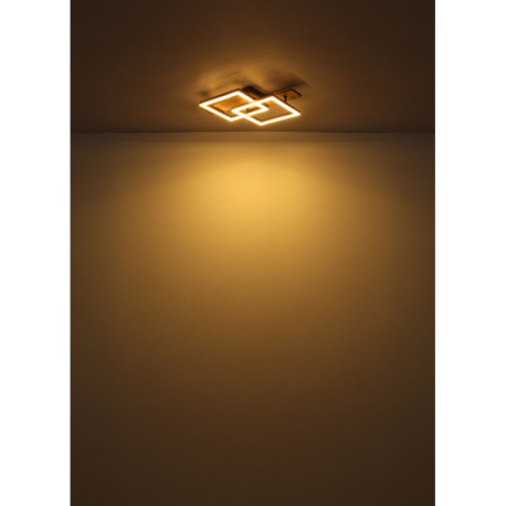 Stropní svítidlo, kov černý matný, MDF vzhled tmavého dřeva, černý matný plast, bílý plast, DxŠxV: 440x330x85mm, čtverce: 220x220mm, včetně LED 16W 230V, zdroj 1720lm, výkon 900lm, 3000K
