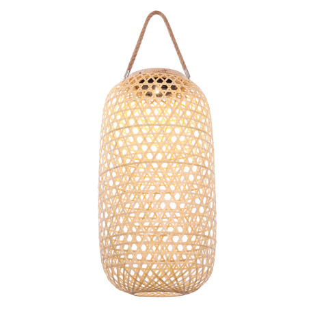 Solární svítidlo přírodní bambus, plast, vypínač, součástí balení baterie AA 600mAh 1,2V, IP44, lucerna na zavěšení nebo postavení, Ø225mm, V:565mm, vč. LED 0,06W 3V, 1800K