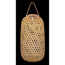 Solární svítidlo přírodní bambus, plast, vypínač, součástí balení baterie AA 600mAh 1,2V, IP44, lucerna na zavěšení nebo postavení, Ø225mm, V:565mm, vč. LED 0,06W 3V, 1800K