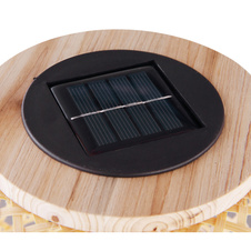 Solární svítidlo přírodní bambus, plast, vypínač, součástí balení baterie AA 600mAh 1,2V, IP44, lucerna na zavěšení nebo postavení, Ø225mm, V:565mm, vč. LED 0,06W 3V, 1800K