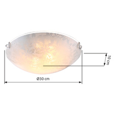 Stropní svítidlo, kov bílý, satinované sklo bílé, Ø 300, V: 100, bez žárovek 2xE27, max. 60W 230V.