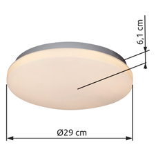 Stropní svítidlo, kov bílý, akryl bílý, Ø29cm, V:6cm, včetně 1xLED 20W 230V, 1600lm, 3000K.