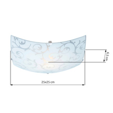 Stropní svítidlo, bílá, satinované sklo, DxŠxV: 250x250x65, bez žárovky 1xE27 ILLU, max. 60W 230V.