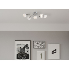 Stropní svítidlo, nikl matný, sklo bílé, DxŠxV:624x371x211mm, bez žárovek 5xE14, Max. 40W 230V