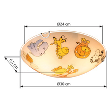 Stropní svítidlo, bílá, vícebarevné sklo s dětským vzorem, Ø30cm, V:7cm, bez žárovek 2xE27, max. ILLU 60W 230V.