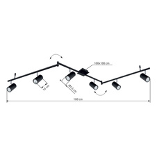 Stropní svítidlo, kov černý matný, nastavitelné, DxŠxV:1800x100x185mm, bez žárovek GU10, max. 6x35W 230V
