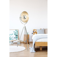 Stojanové svítidlo, kov, chrom, černá, stříbrná, nastavitelné stínidlo, výškově nastavitelné, vypínač, Ø 780, V:1800, bez žárovky 1xE27, max. 60W 230V.