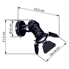 Nástěnné svítidlo kov černá matná, vypínač, filmový reflektor, pohyblivé klapky, ŠxV: 160x215mm, H: 245mm, bez žárovky 1x GU10 50W 230V