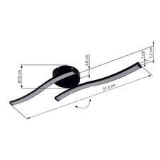 Stropní svítidlo, plast černý/bílý, otočné, DxŠxV:51,5x10x7,2cm, LED 12W 230V, zdroj 1450lm, výstup 790lm, 4000K