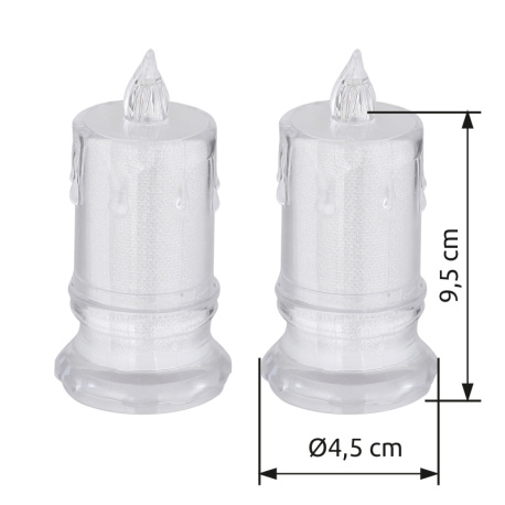 Dekorativní lampa, čirý plast, saténový plast, posuvný vypínač, včetně baterie 3xLR1130, ø: 45mm, V: 95mm, sada 2 kusů, LED 0,25W 4,5V 2900K
