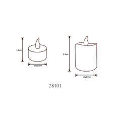 Dekorativní lampa, bílý plast/satén, vypínač, efekt ohně, včetně baterie 1xCR2032 210mAh, sada 16 ks s 10 malými a 6 velkými svíčkami, cca 100 hodin svícení. , ø: 37mm, výška 3,5cm/5,5cm, LED 0,02W 3V, zdroj 4lm, výkon 3lm, 2300K.